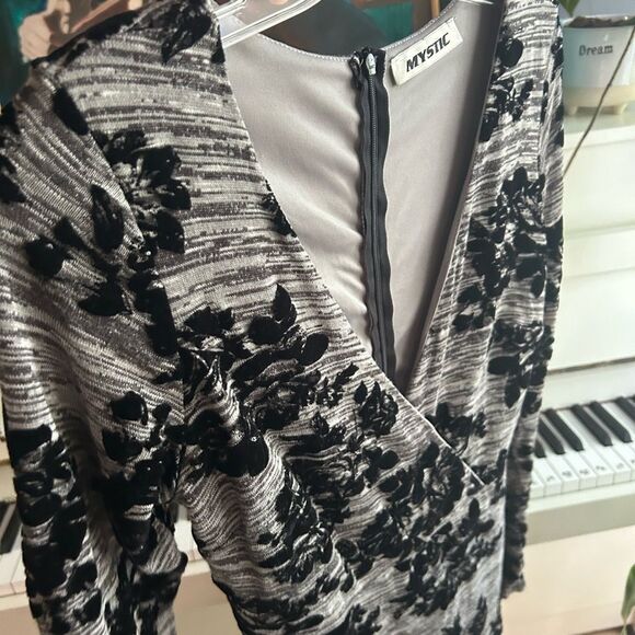 Y2K Mystic Elegant Black and Gray Velvet Floral Dress M - Picture 8 of 16